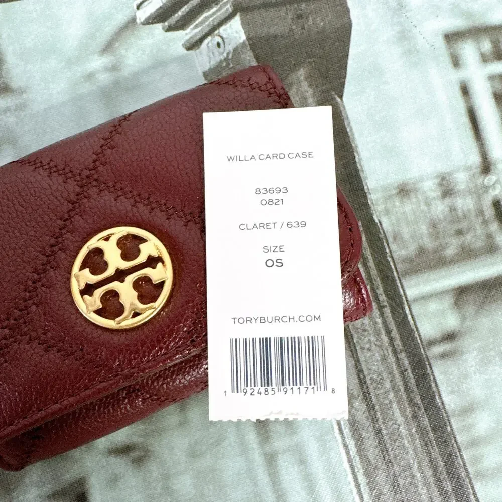Tory Burch 83693 Willa Quilted Genuine Leather Card Case Bifold Snap Mini Wallet